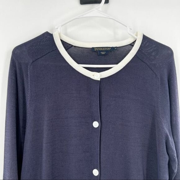Pendleton blue cream colorblock cardigan M - Picture 2 of 12